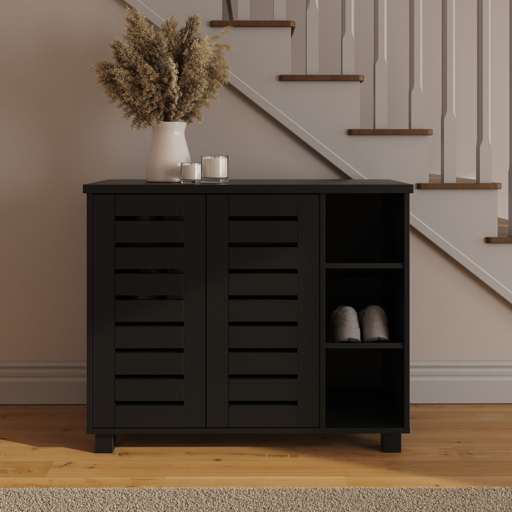 GFW Bodie 2 Door 3 Shelf Black Shoe Cabinet Image 7