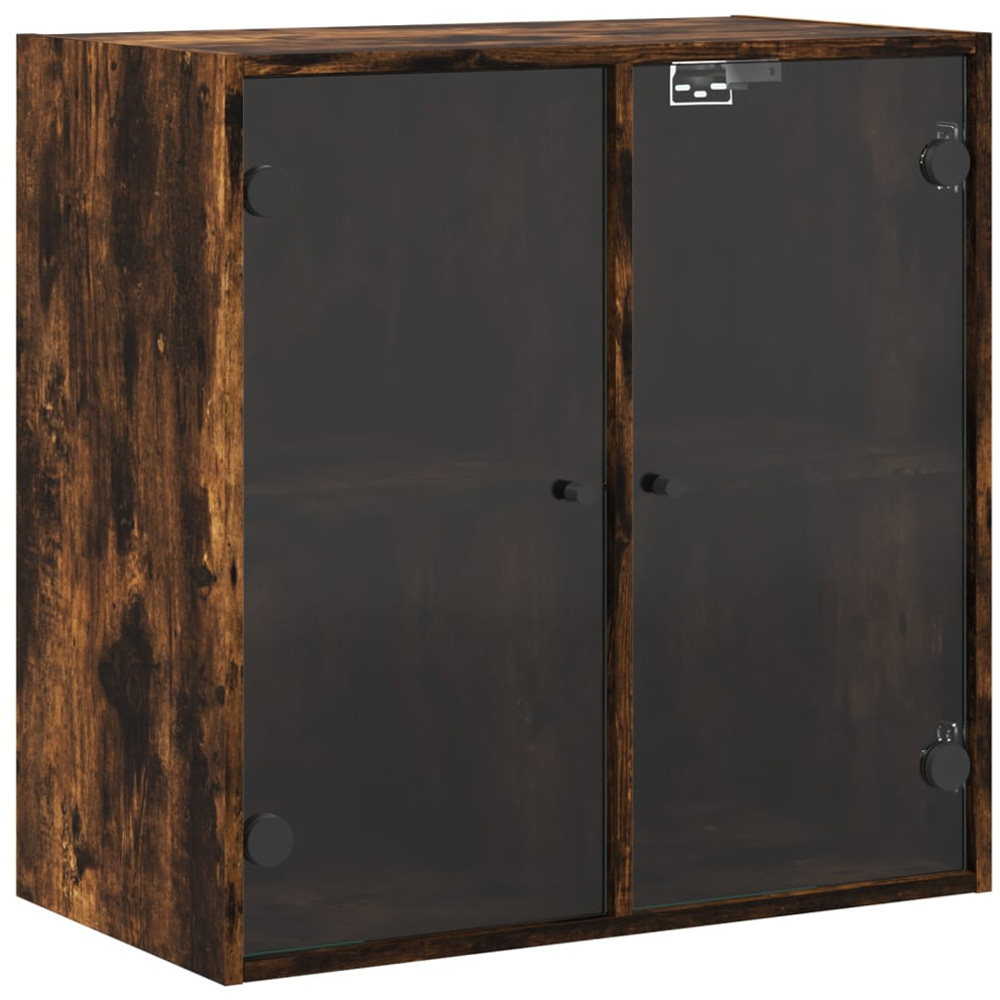 vidaXL 2 Door Smoked Oak Glass Wall Cabinet Image 2