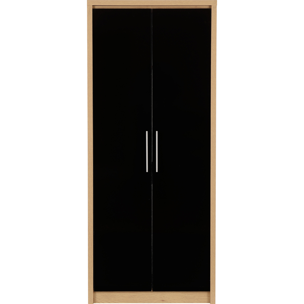 Seconique Seville 2 Door Black Gloss Light Oak Effect Veneer Wardrobe Image 3