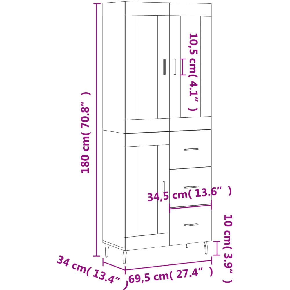 vidaXL 3 Door 3 Drawer Sonoma Oak Highboard Image 7