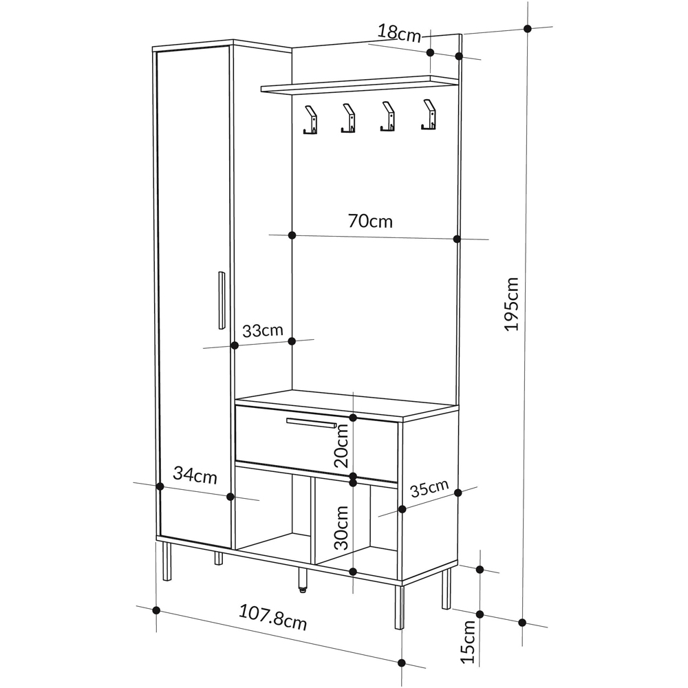 Decortie Acton Single Door Single Drawer Sapphire Oak Ash Green Entryway Coat Rack with Shoe Storage Image 7