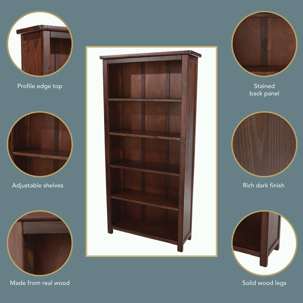 Boston 5 Shelf Dark Lacquer Tall Bookcase Image 5