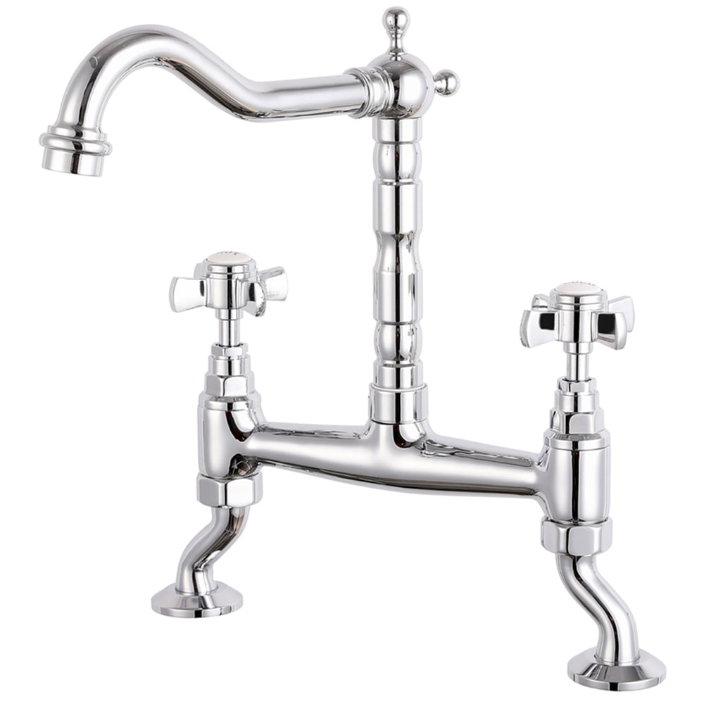 Reginox Velino CH Polished Chrome Dual Lever Bridge Mixer Kitchen Tap Image 1