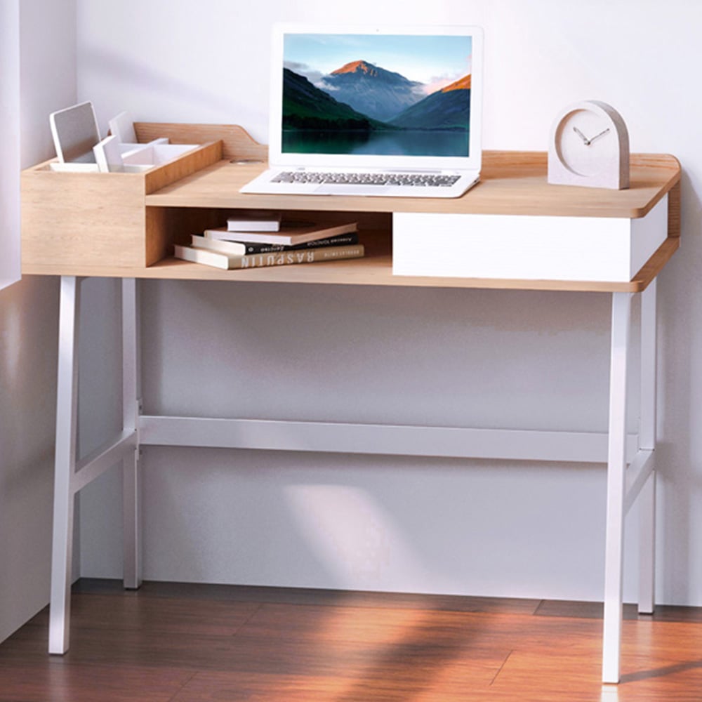 Portland Computer Writing Desk Oak and White Image 1