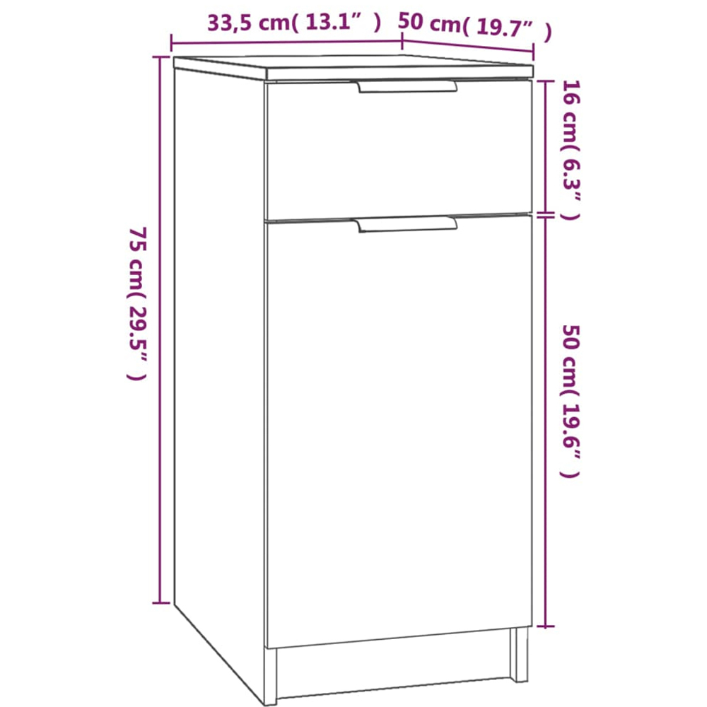 vidaXL Single Door Single Drawer Grey Sonoma Desk Cabinet Image 9
