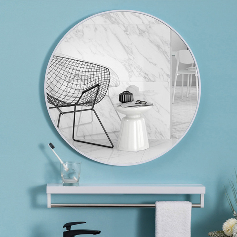 Living and Home White Frame Nordic Wall Mounted Bathroom Mirror 50cm Image 2