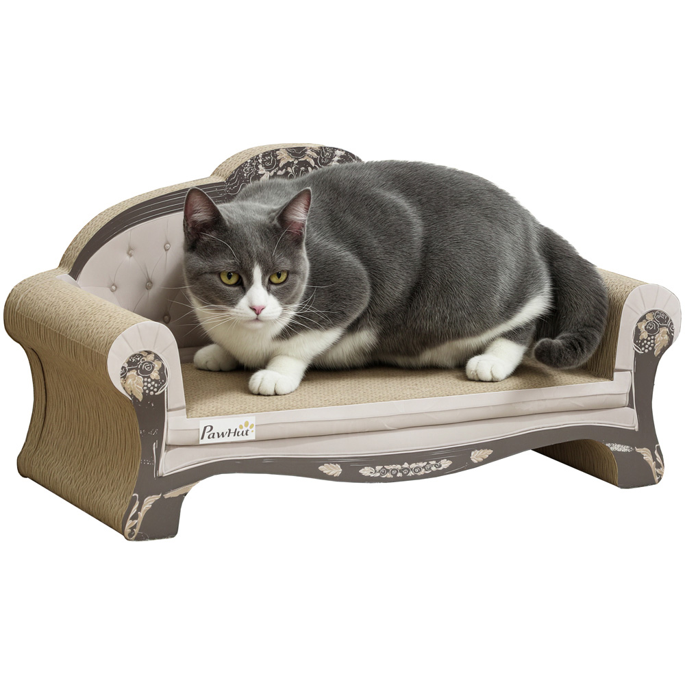PawHut 2-in-1 Brown Cat Scratching Cardboard Lounge Image 1