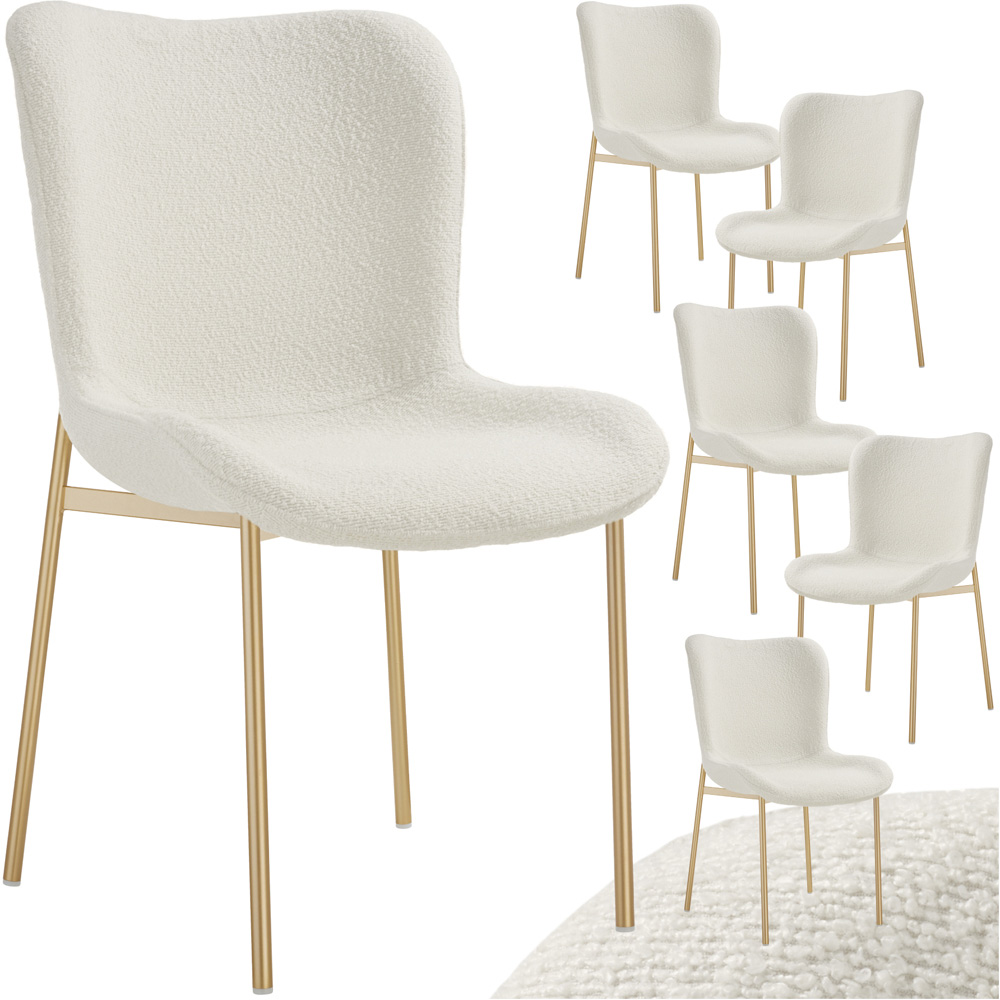 tectake Tessa Set of 6 White and Gold Boucle Padded Dining Chair Image 2