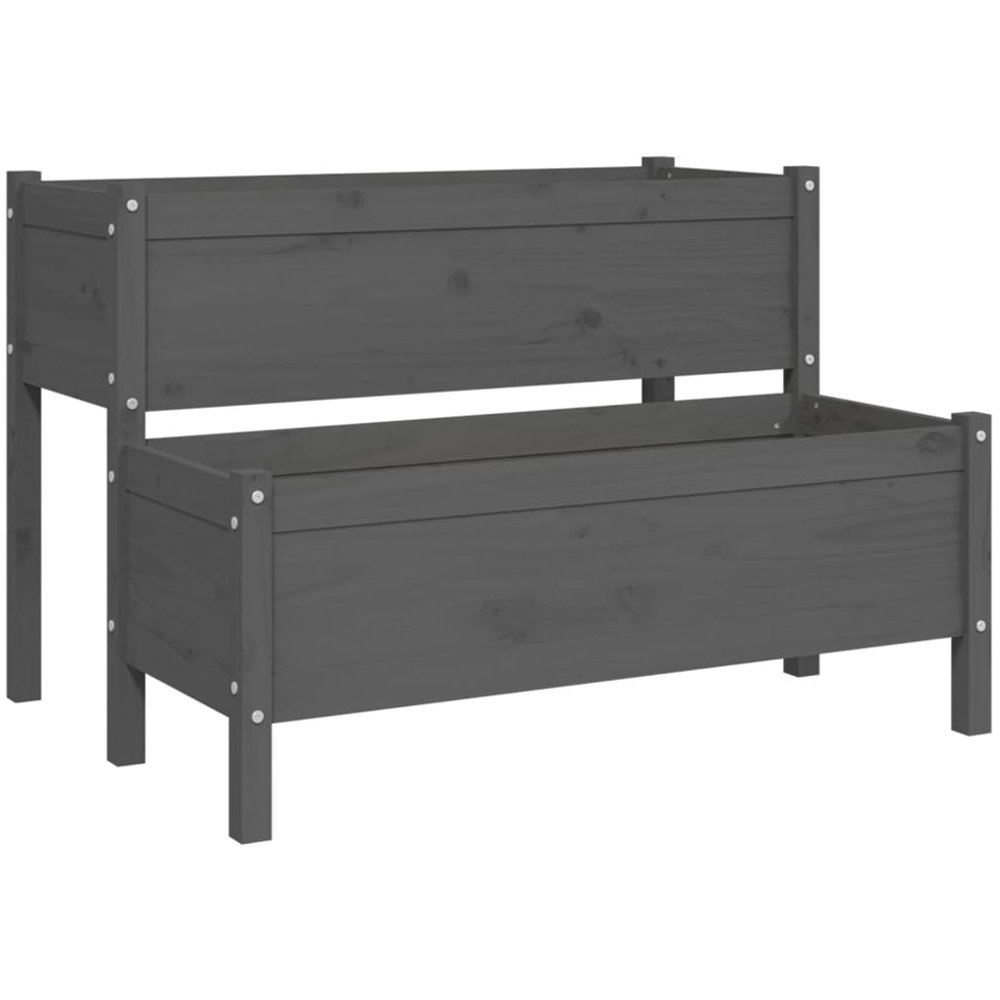 vidaXL 2-Tier Grey Wooden Raised Garden Planter 110 x 84 x 75cm Image 1