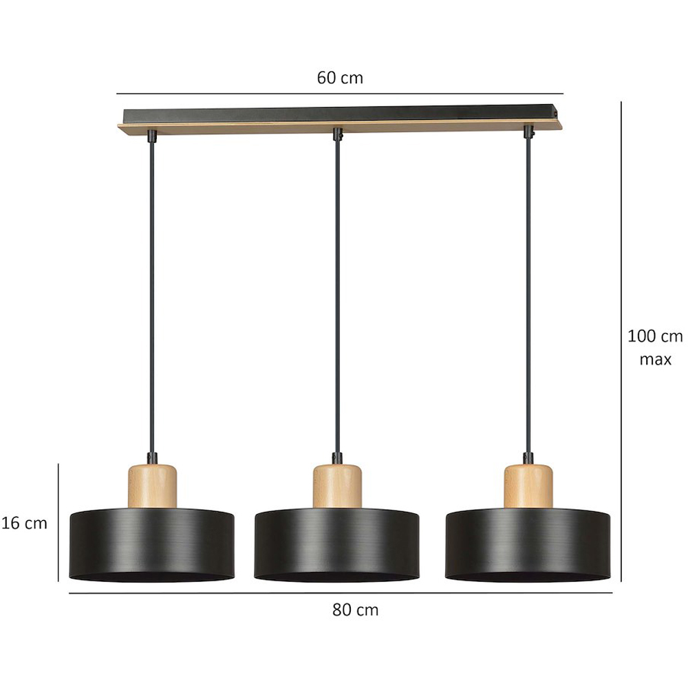 Emibig Torin 3 Light Black Pendant Lamp Image 9