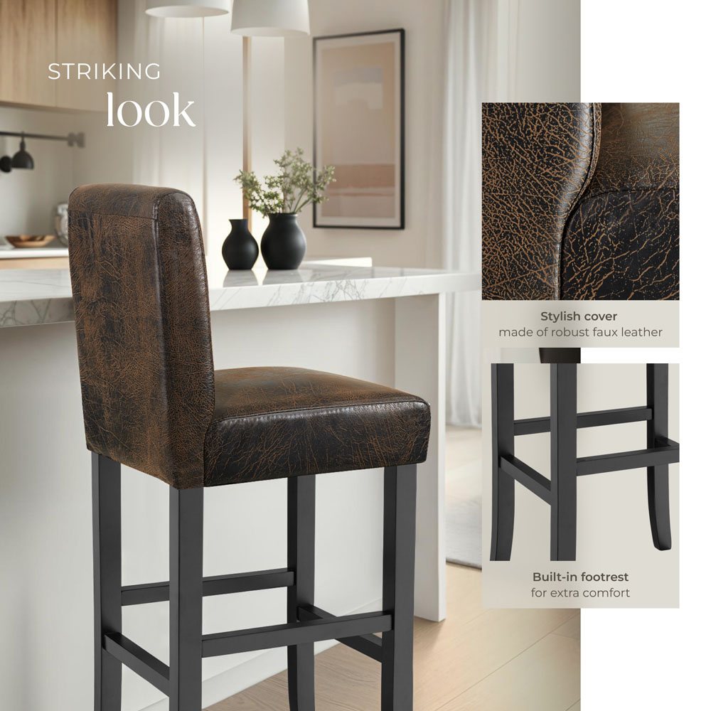 Tectake Antique Brown Leather Padded Bar Stool Image 4