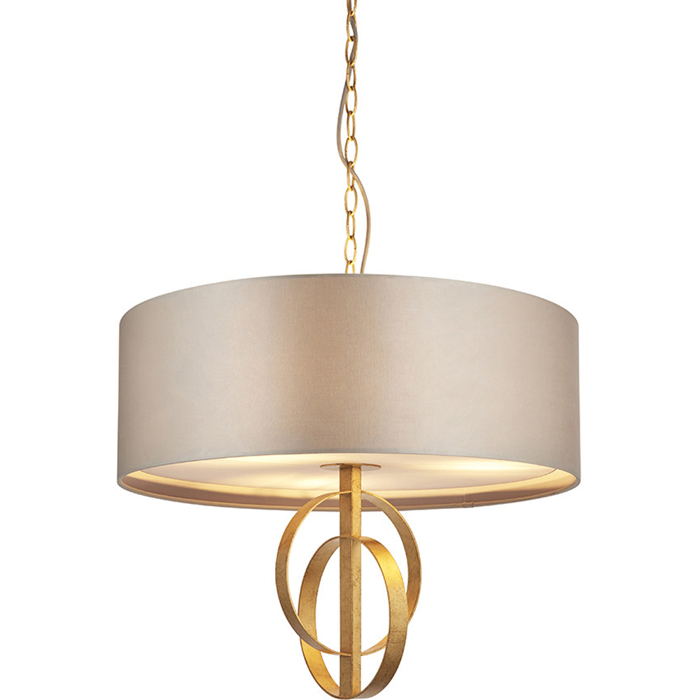 Merano Trento Antique Gold and Mink Satin Fabric 3 Light Pendant Ceiling Light Image 3