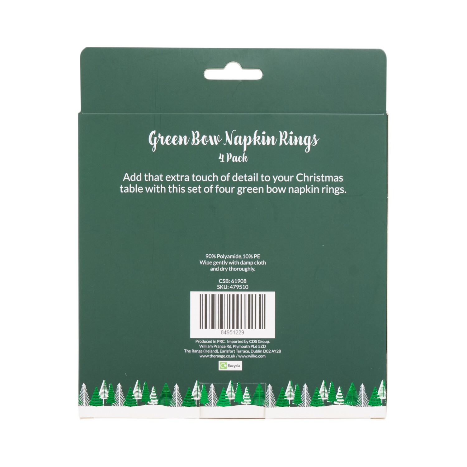 Pack of 4 Bow Napkin Rings Green Image 4