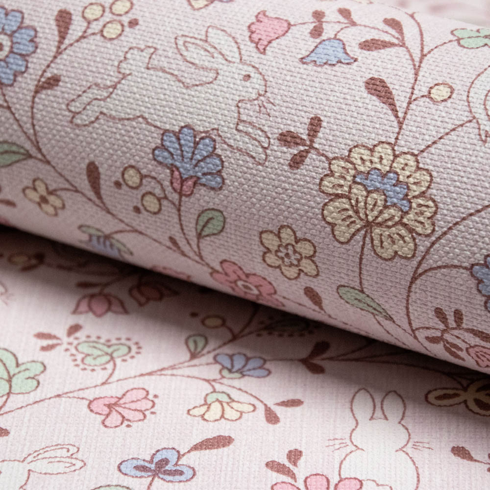 Grandeco Liberty Floral Bunny Trail Nursery Pink Textured Wallpaper Image 3