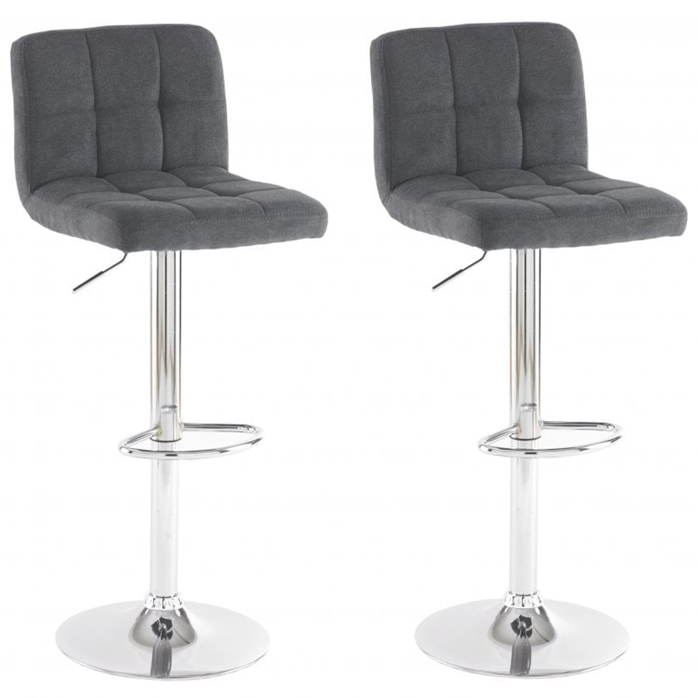 Neo Dark Grey and Chrome Fabric Swivel Bar Stool Set of 2 Image 2