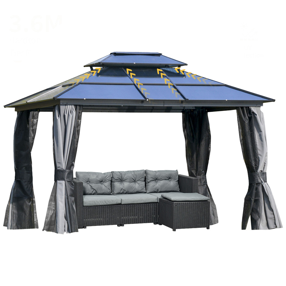 Outsunny 3.6 x 3m 2 Tier Roof Gazebo with Hardtop Image 3