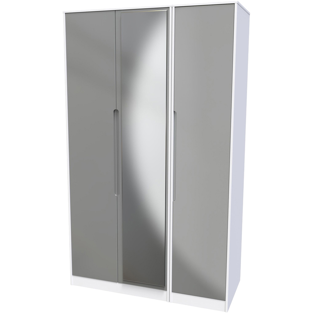 Crowndale Monaco 3 Door Grey Gloss and White Tall Mirror Wardrobe Ready Assembled Image 2
