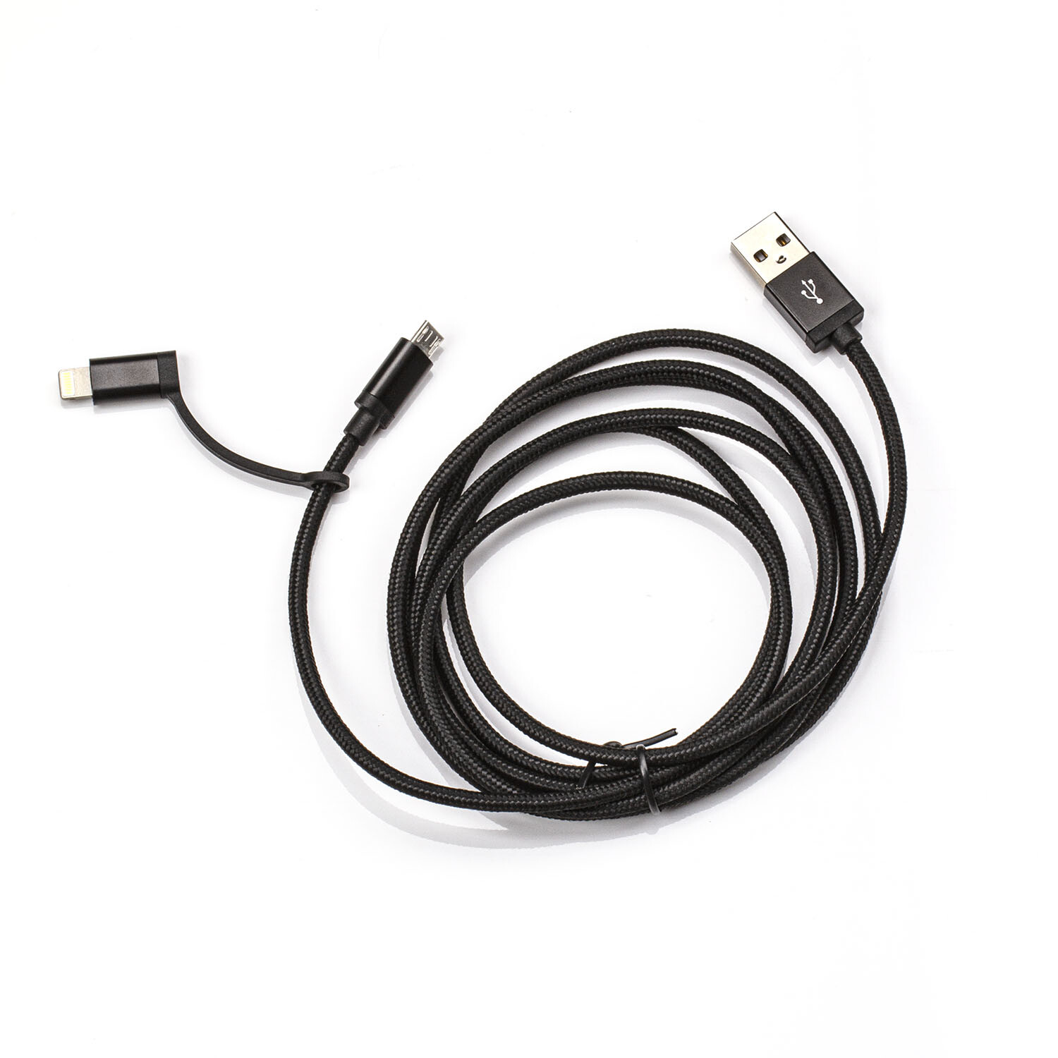 2 in 1 Micro and Lightning to USB Braid Cable - Black Image 2