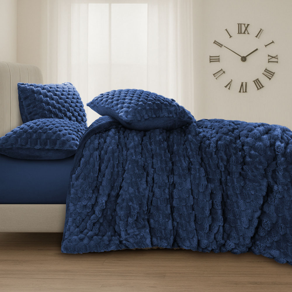 Velosso King Size Navy Chunky Popcorn Duvet Set Image 2