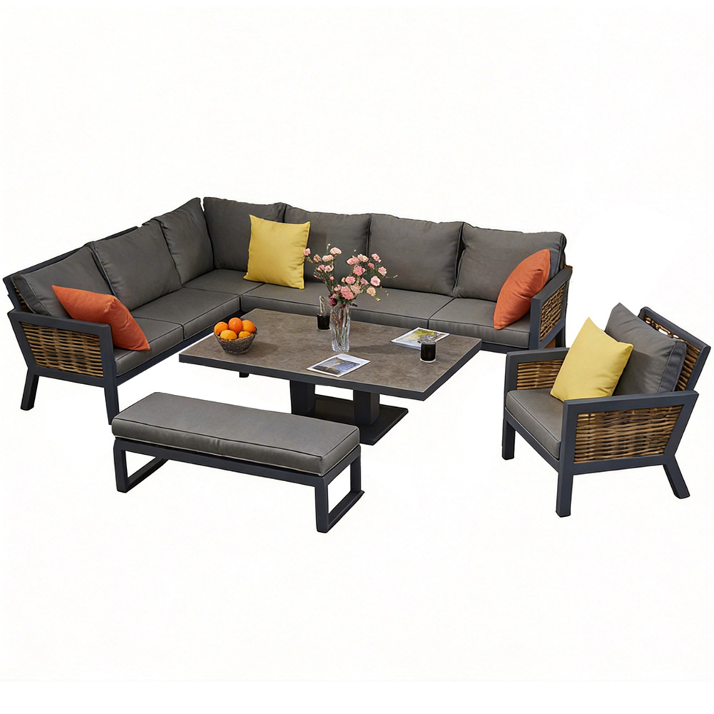 Furniture One 9 Seater Grey Aluminium Outdoor Corner Lounge Set with Lift-Up Table Image 2