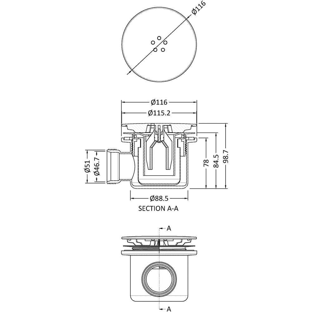 nuie Matt White and Brass Fast Flow Shower Waste Image 3