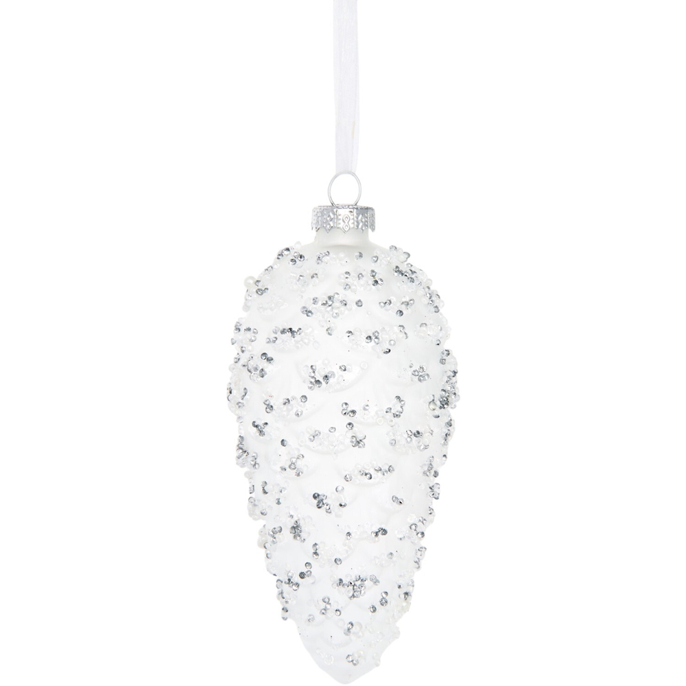 Embellished Pinecone Decoration White Image 1