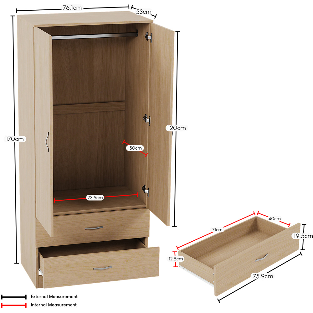 Vida Designs Riano 2 Door 2 Drawer Pine Wardrobe Image 9