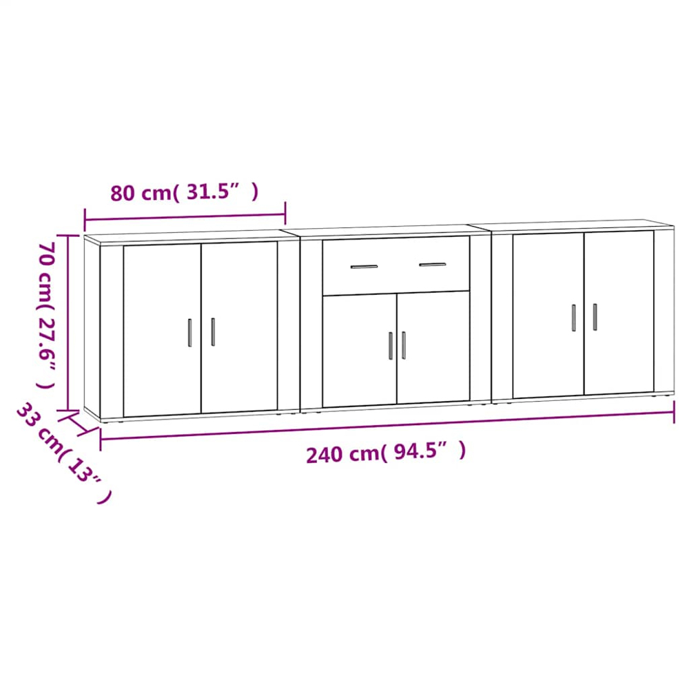 vidaXL 2 Door White Sideboard Set of 3 Image 9
