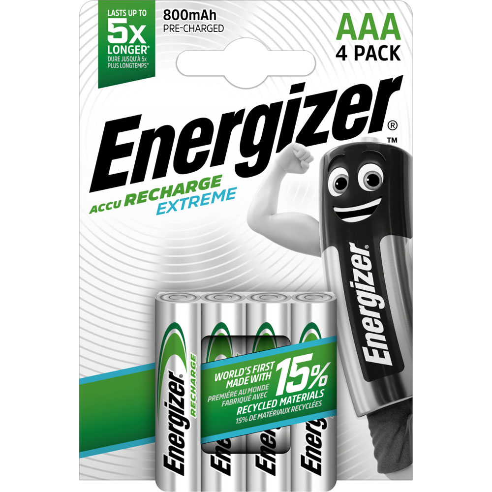 Energizer AAA 4 Pack 1.2V 800mAh Rechargeable Batteries Image 1