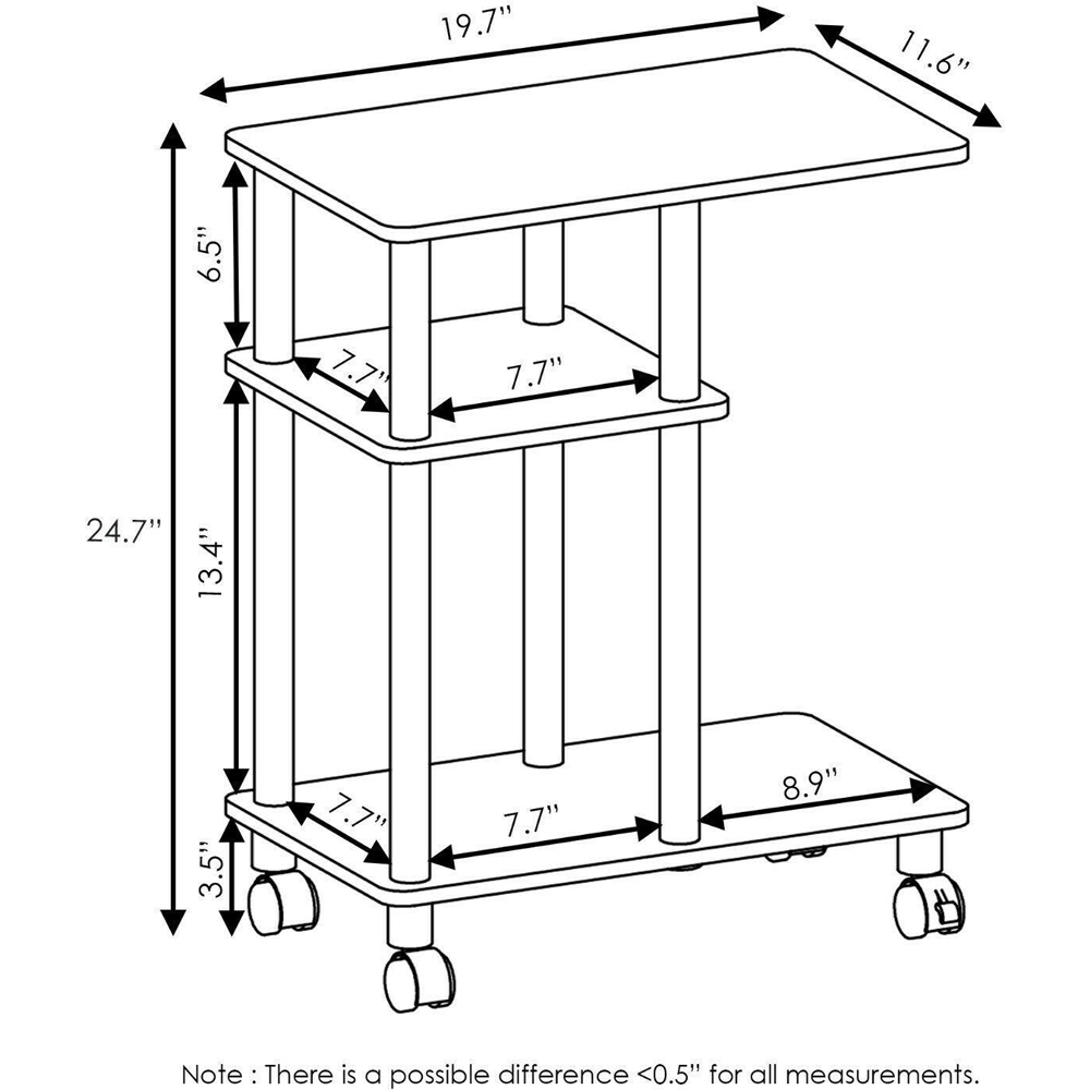 Walplus Espresso 2 Shelf Black U Shape Turn-N-Tube Side Table Image 6