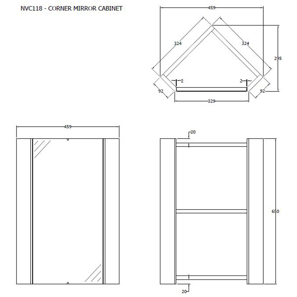 nuie Mayford Single Door Gloss White Floor Standing Wall Hung Corner Mirror Cabinet Image 3