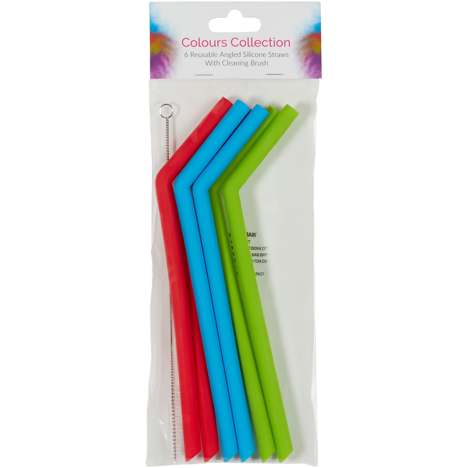 Pack of 6 Reusable Angled Silicone Straws Image 1