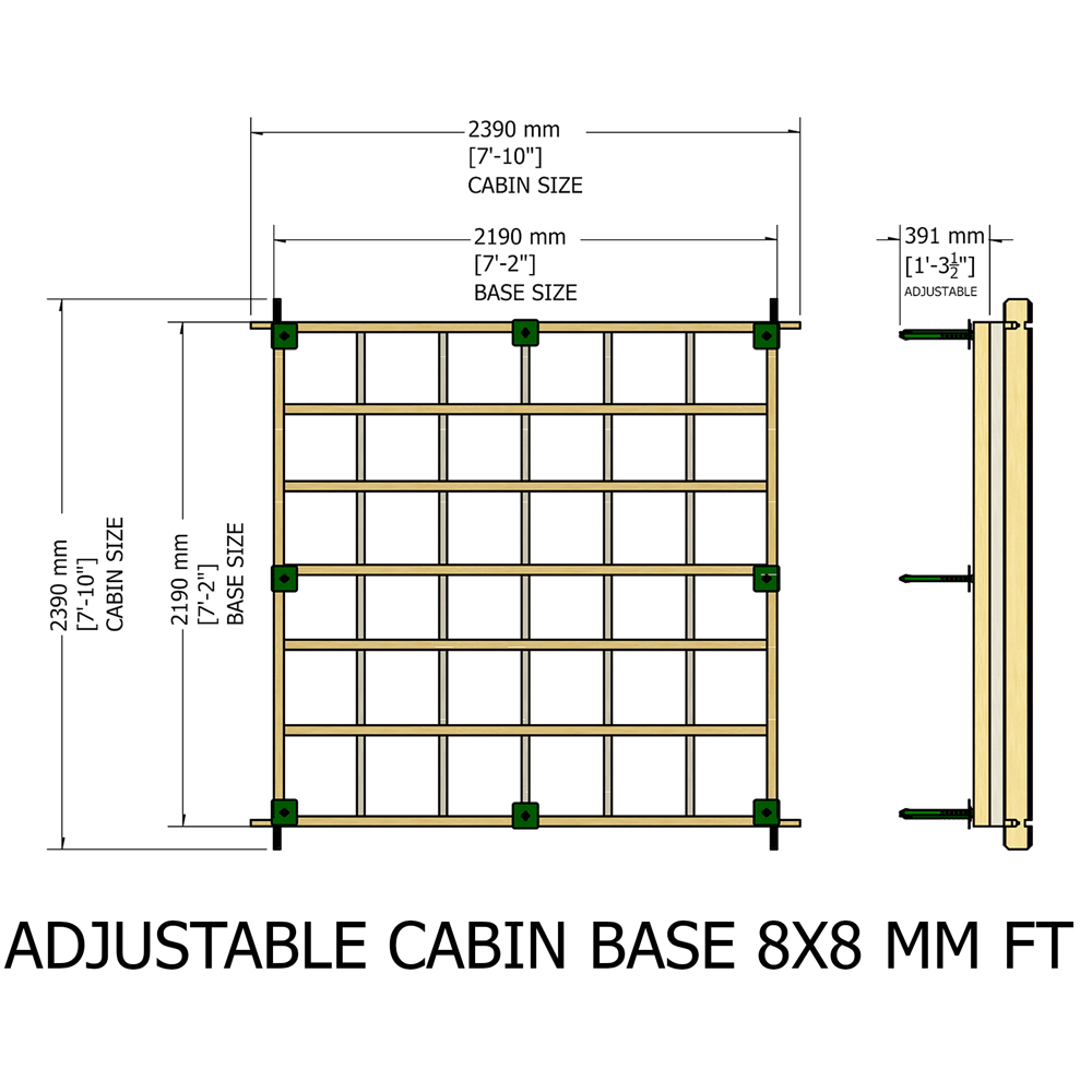 Shire 8 x 8ft Pressure Treated Adjustable Garden Shed Base Kit Image 4