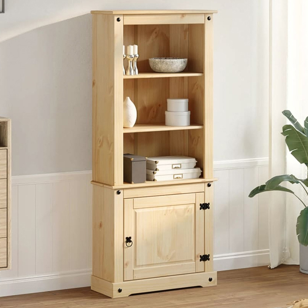 vidaXL Single Door 3 Shelf Honey Wax Solid Pine Wood Highboard Image 1