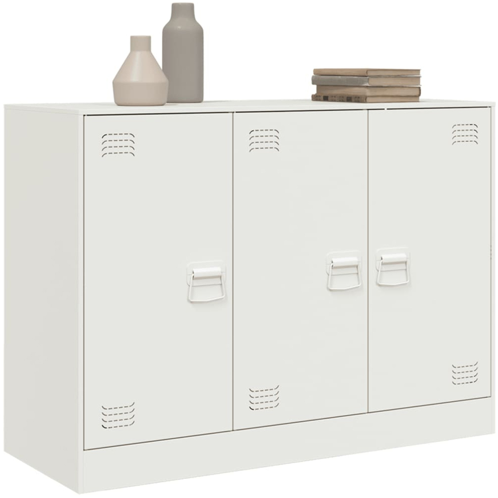 vidaXL 3 Door White Steel Sideboard Image 4