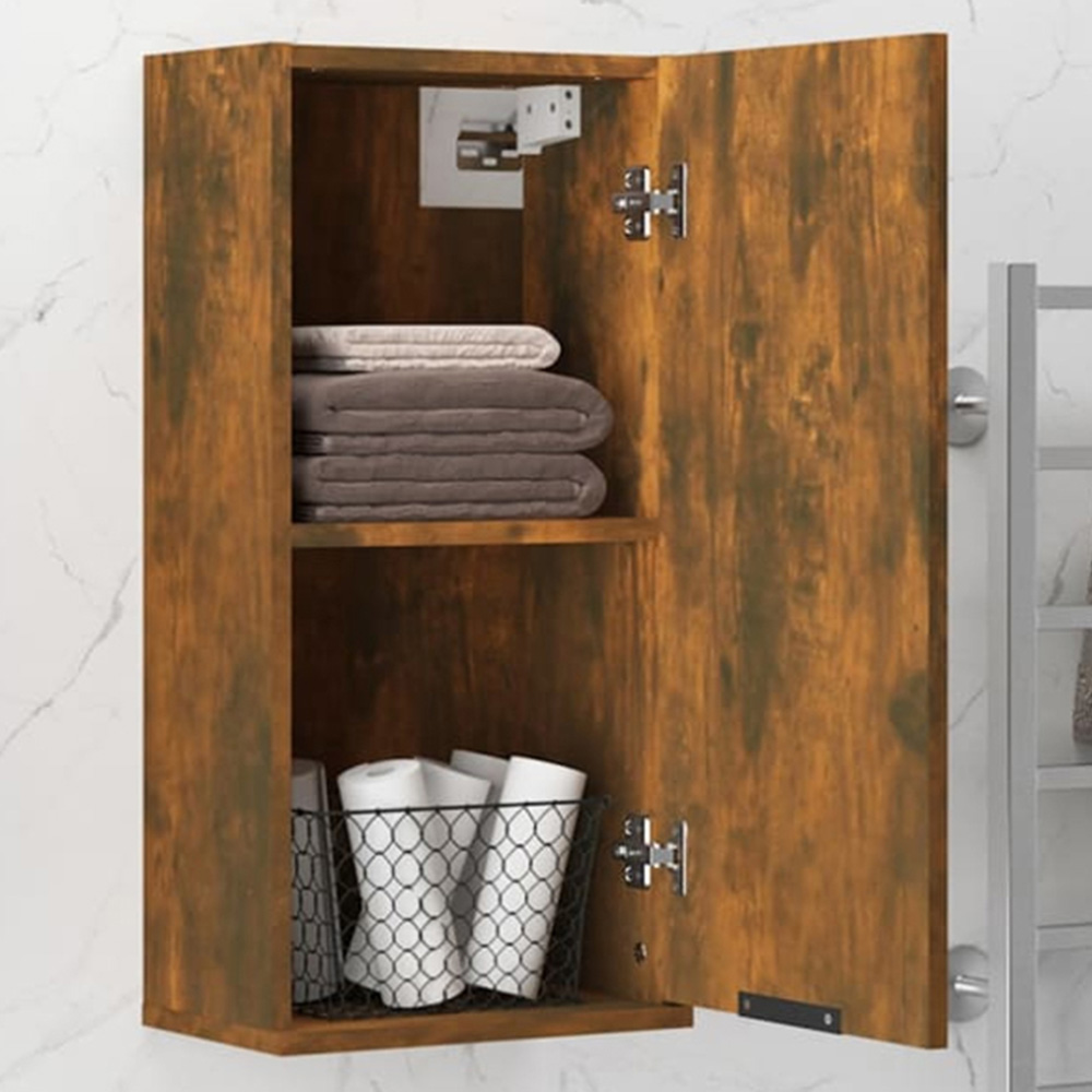 vidaXL Single Door Smoked Oak Wall Mounted Bathroom Cabinet Image 1