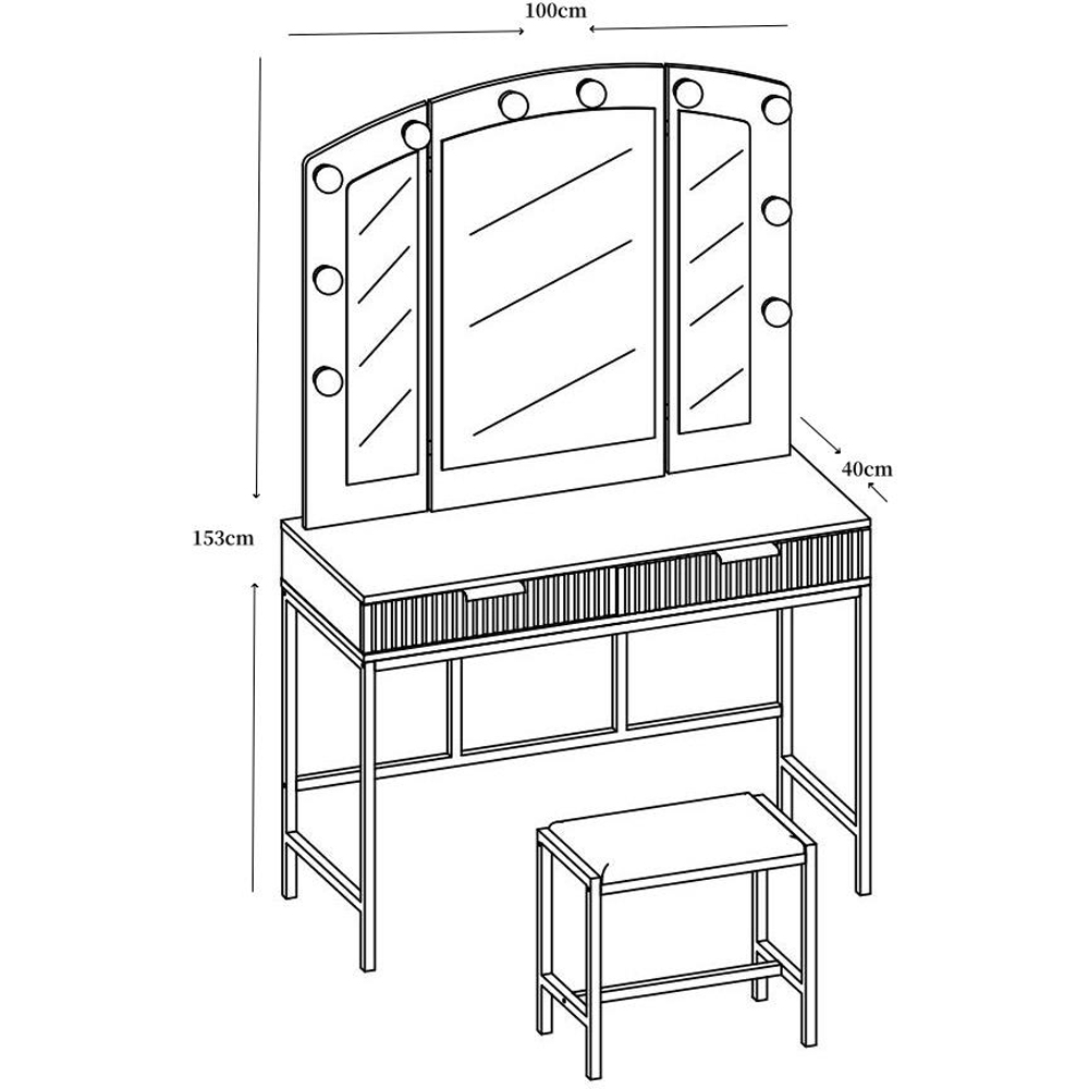 Kosy Koala Lilly 2 Drawer White and Gold Dressing Table Set with LED Mirror Image 7