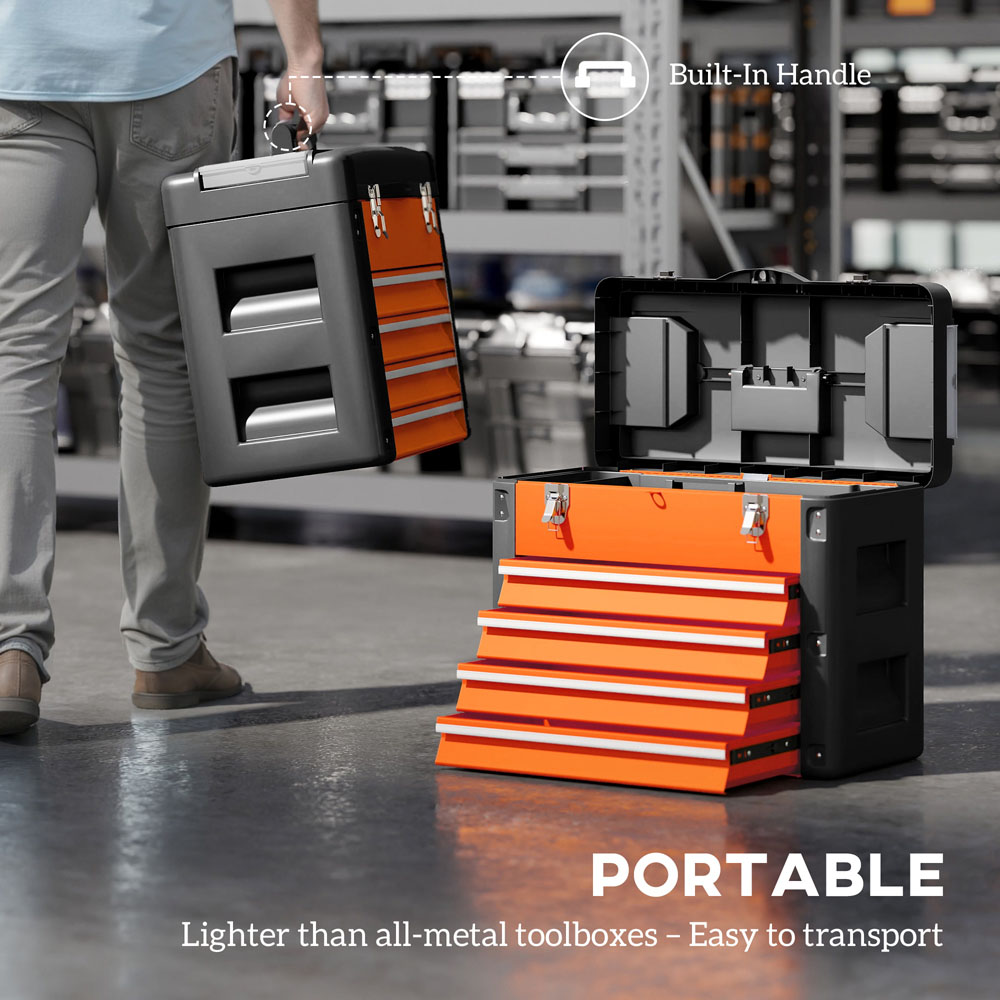 HOMCOM 4 Drawer Orange Steel Toolbox Image 8