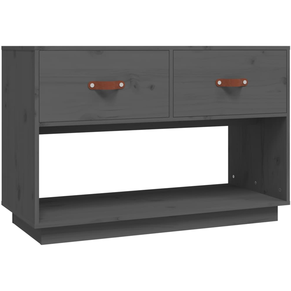 vidaXL 2 Drawer Single Shelf Grey Solid Pine TV Cabinet Image 2