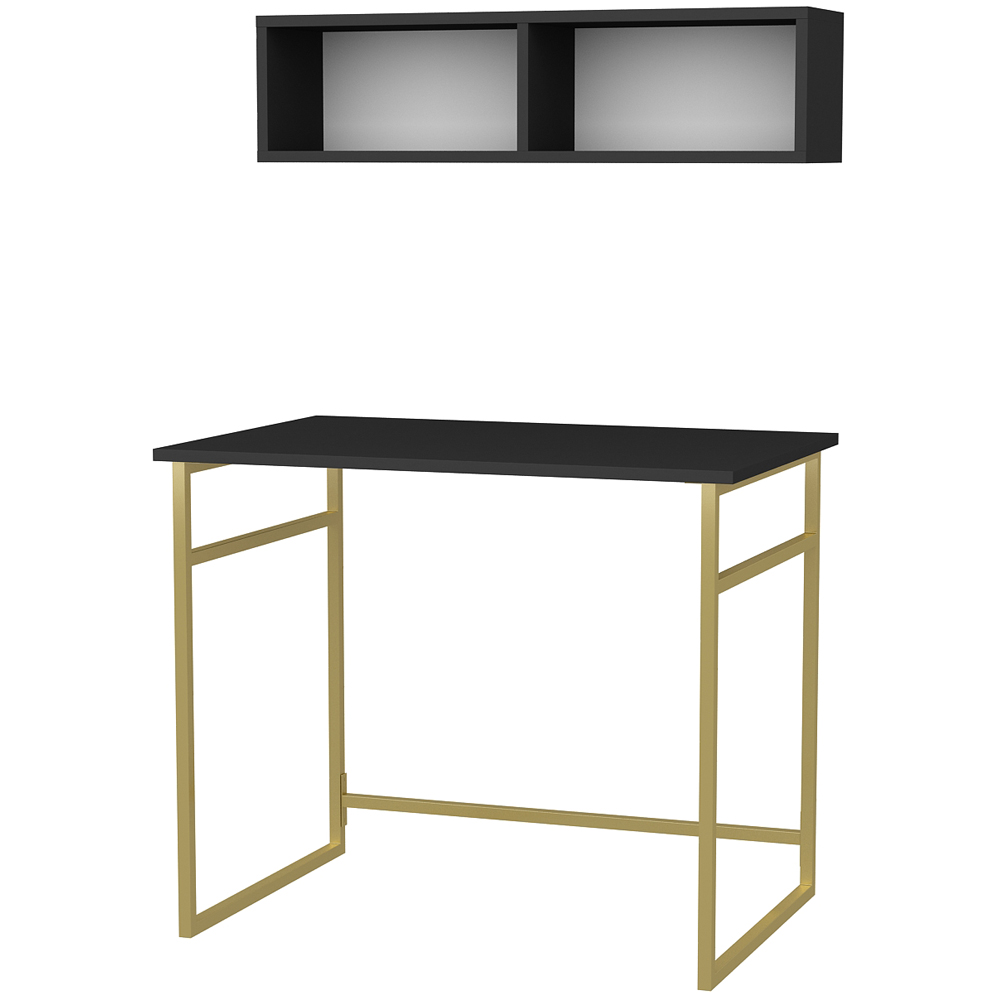 Decorotika Hussum Computer Desk with 2 Section Wall Shelf Gold and Anthracite Image 2