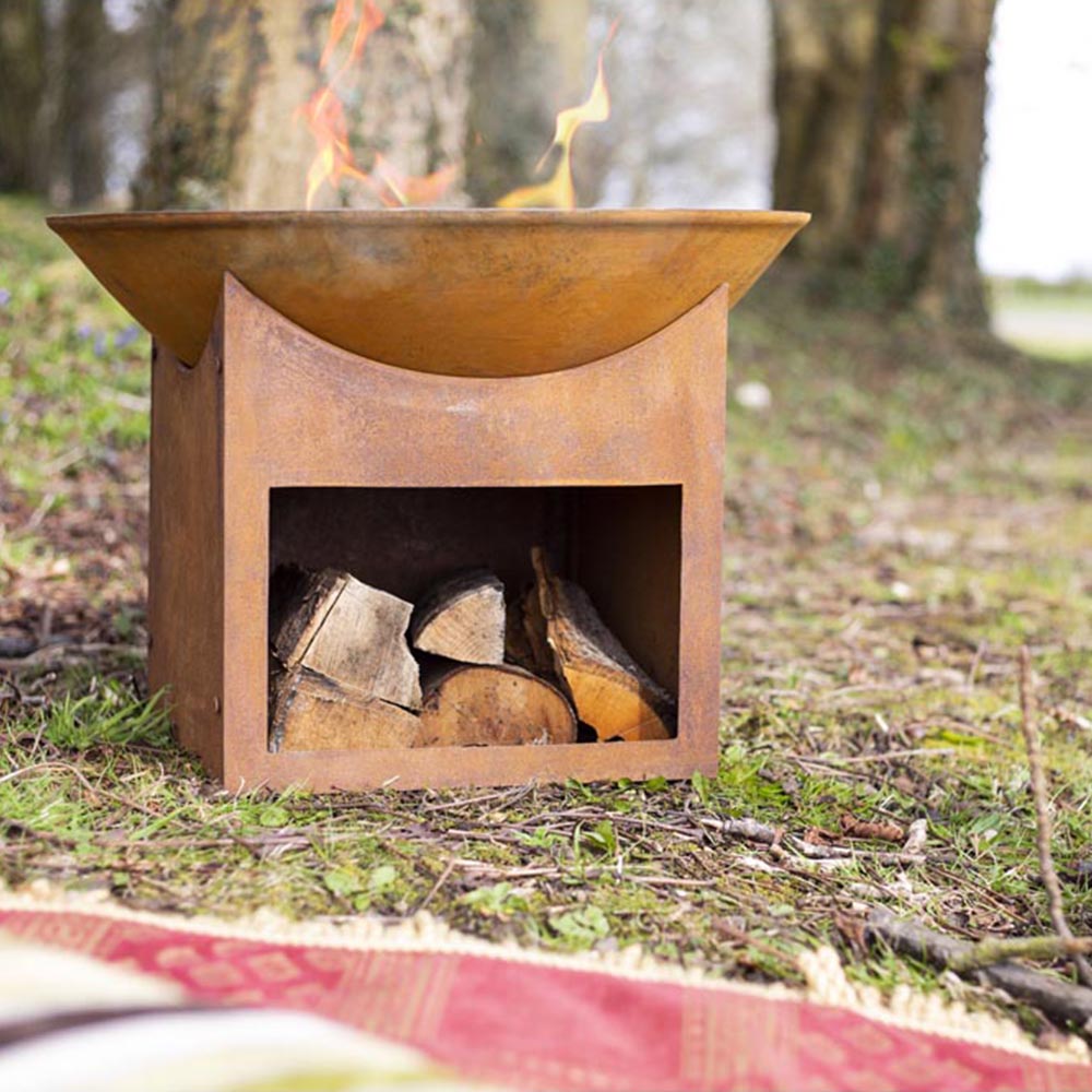 La Hacienda Fasa Oxidised Firepit with Log Store Image 4