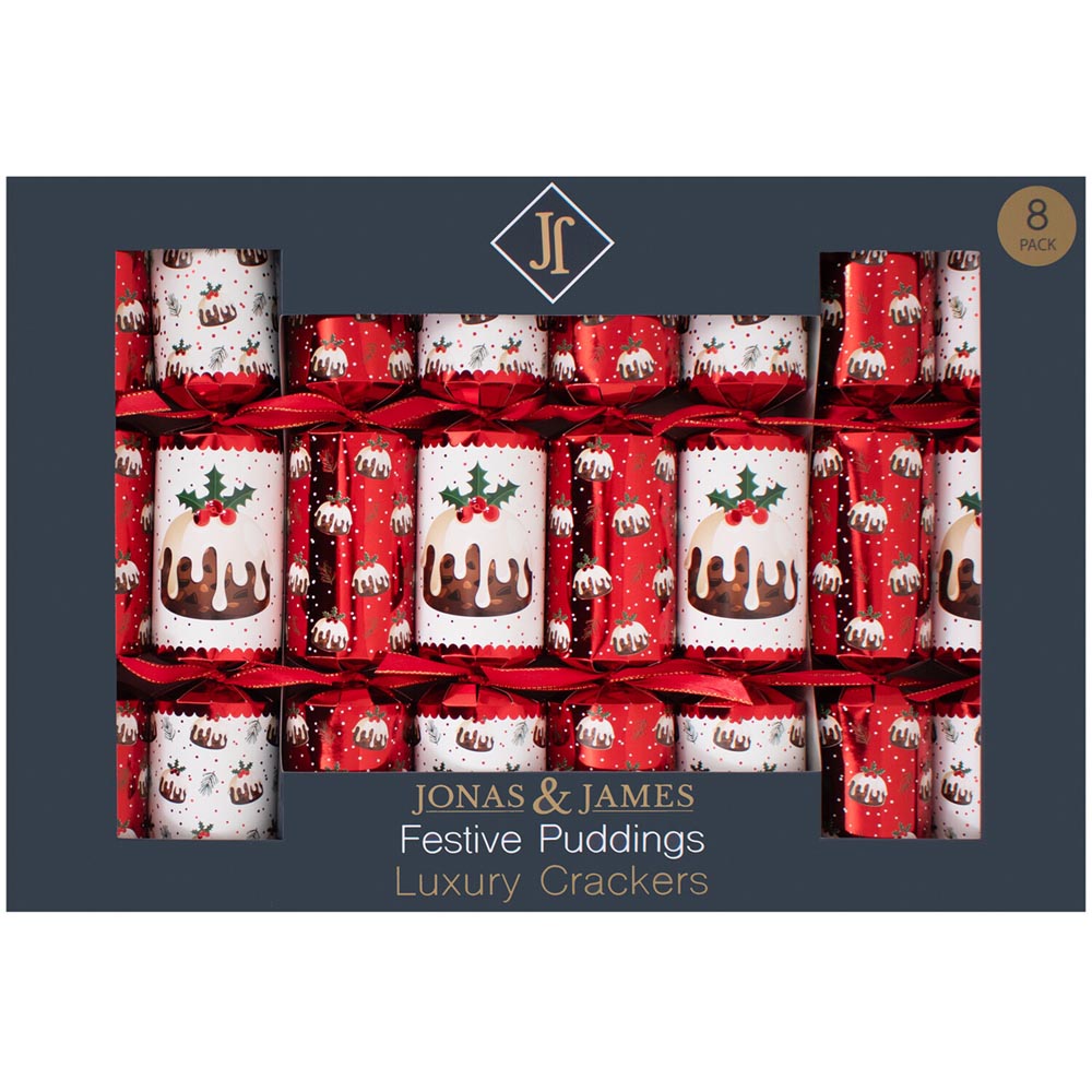 Pack of 8 Festive Puddings Deluxe Crackers - Red Image 1