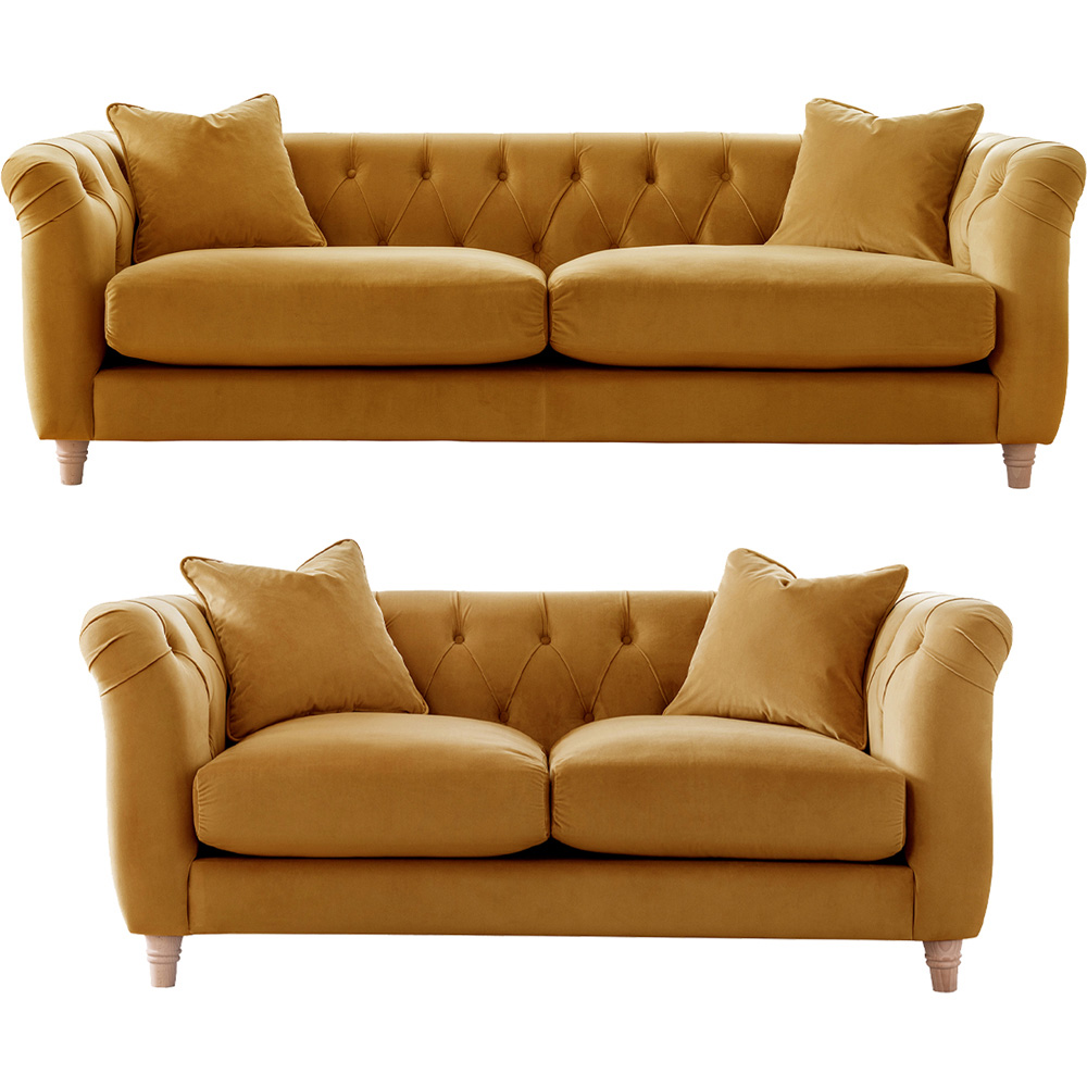 Elsie Chesterfield 5 Seater Ochre Plush Velvet Sofa Suite Image 2