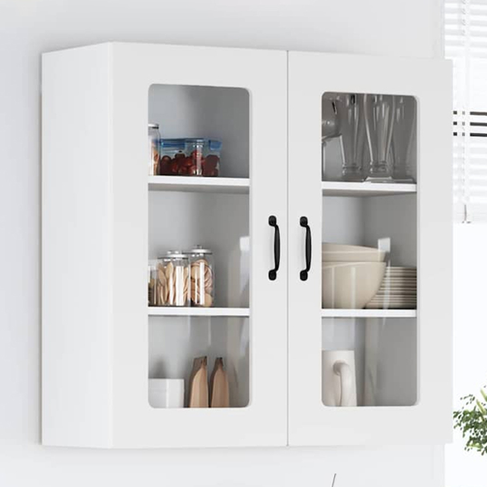 vidaXL 2 Glass Door White Kitchen Wall Cabinet Image 1