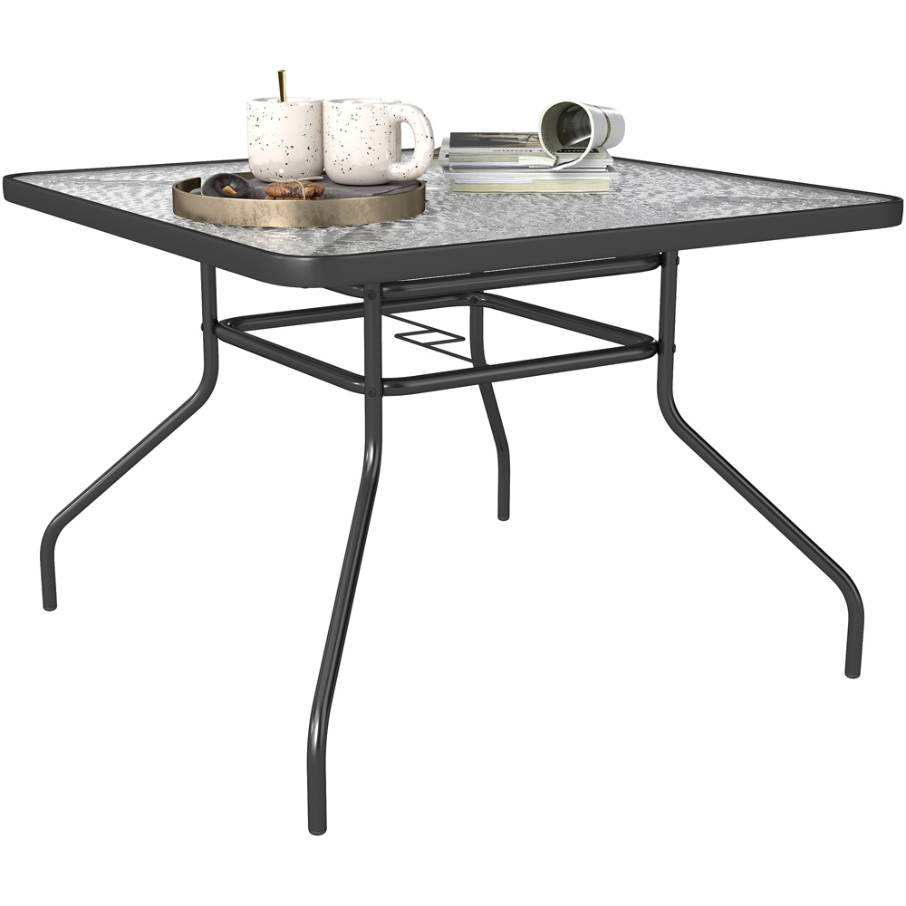 Outsunny 4 Seater Tempered Glass Garden Dining Table with Parasol Hole Image 2