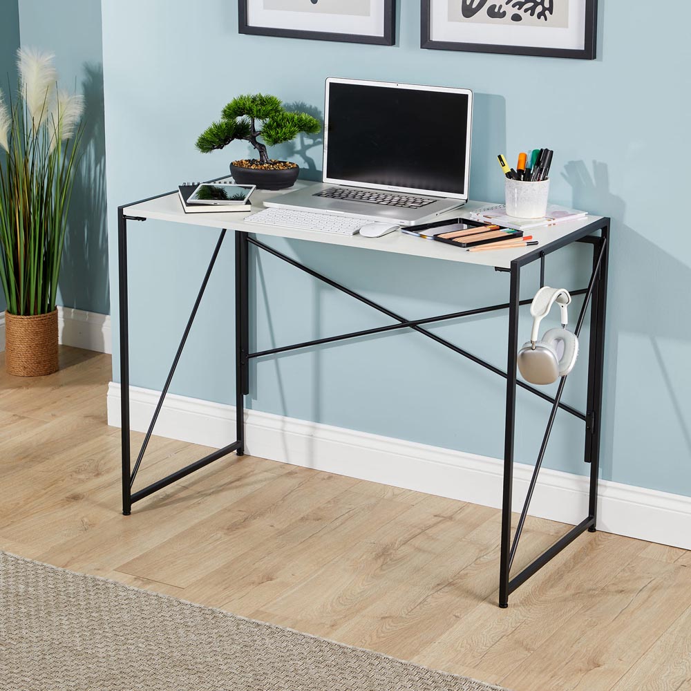 Home Source Brampton Folding Compact Desk with Hook White Image 6