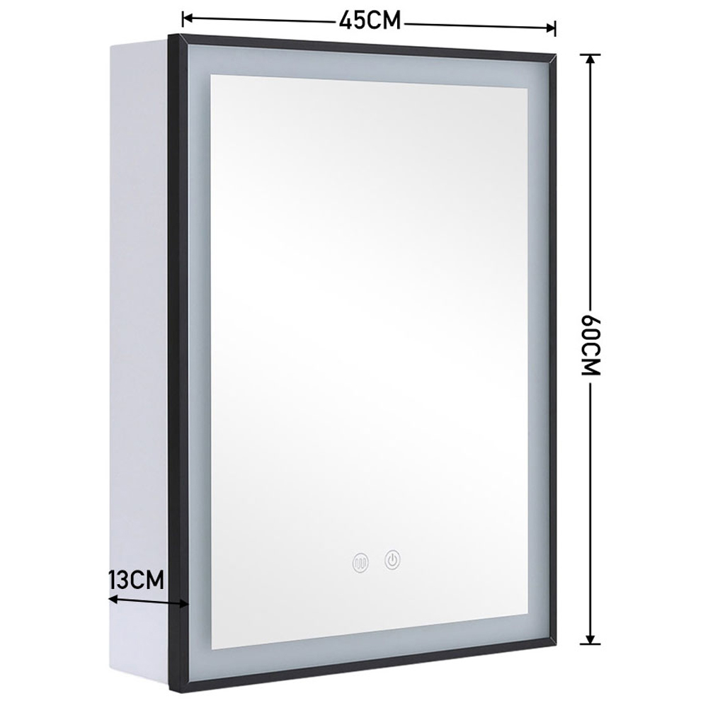 Living and Home White Black Framed LED Mirror Bathroom Cabinet Image 8