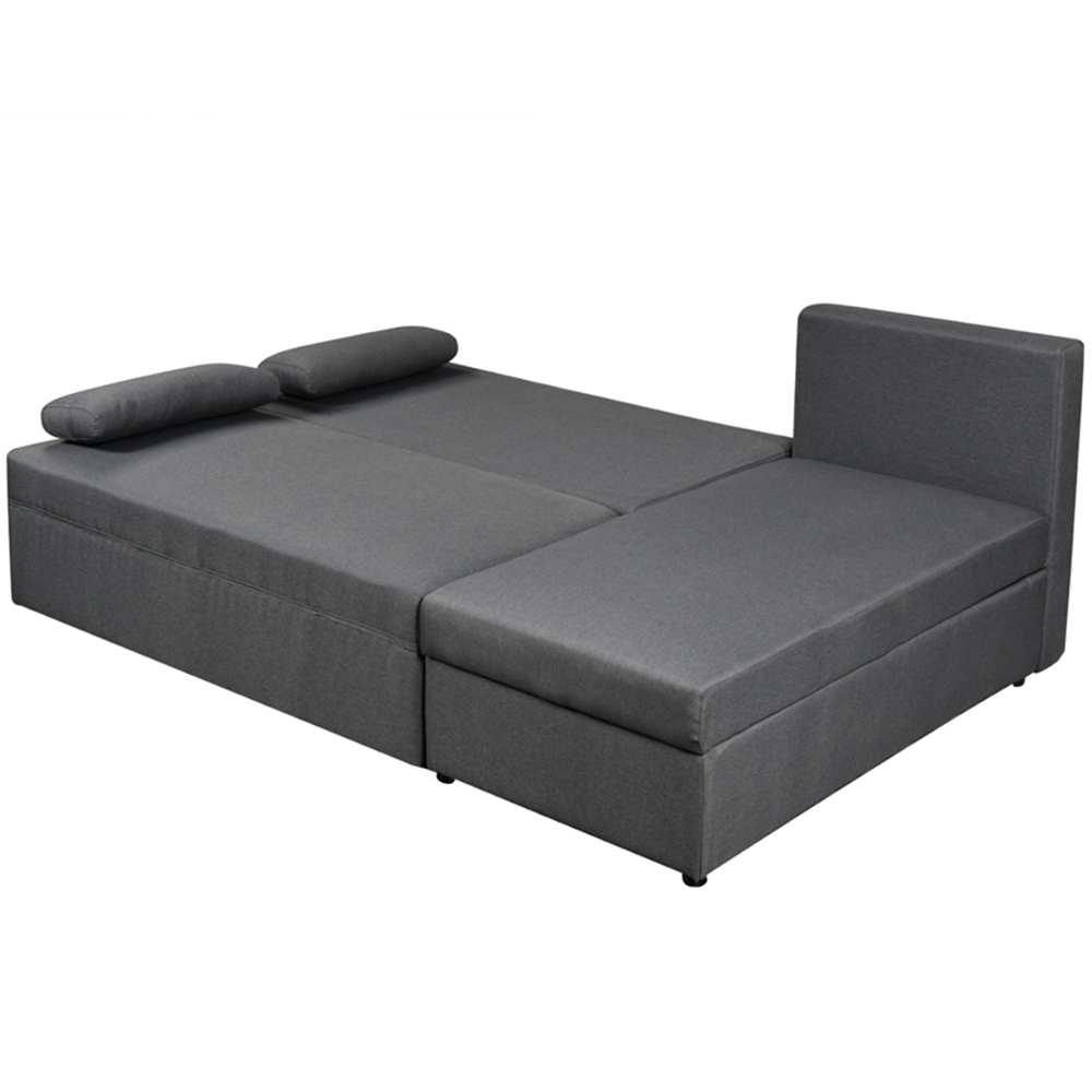 Comfy Living 3 Seater Grey Linen L Shaped Corner Sofa Bed with Storage Image 3