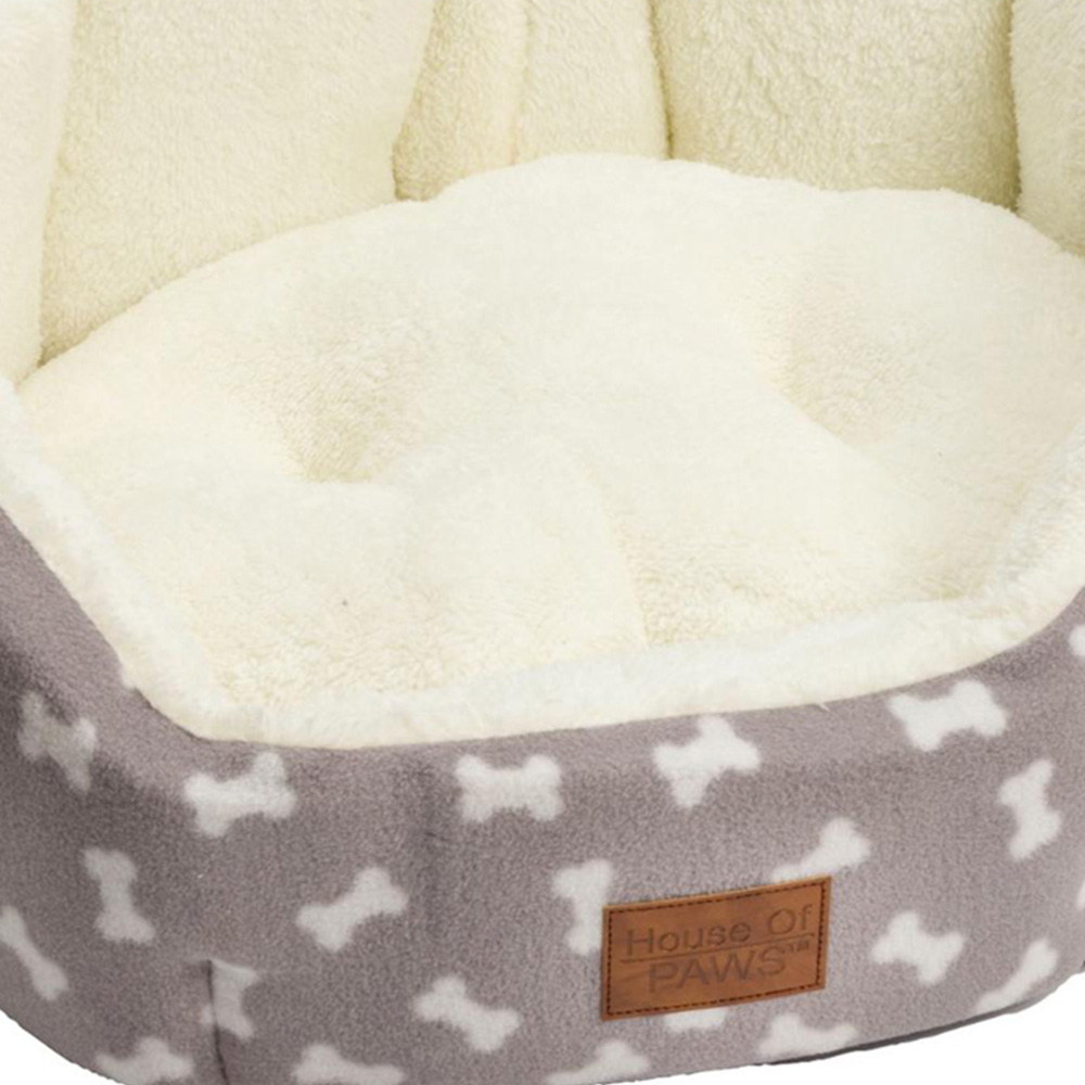 House of Paws Grey Fleece Bone Print Puppy Oval Dog Bed Image 2