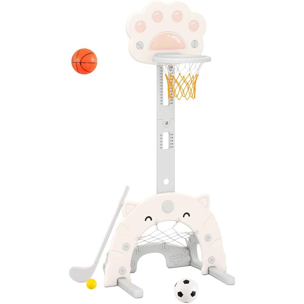 Costway 3-in-1 Kids White Adjustable Basketball Hoop Sports Centre with Soccer Game Image 1